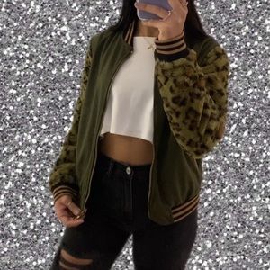 Woman Leopard Green Fuzzy Jacket